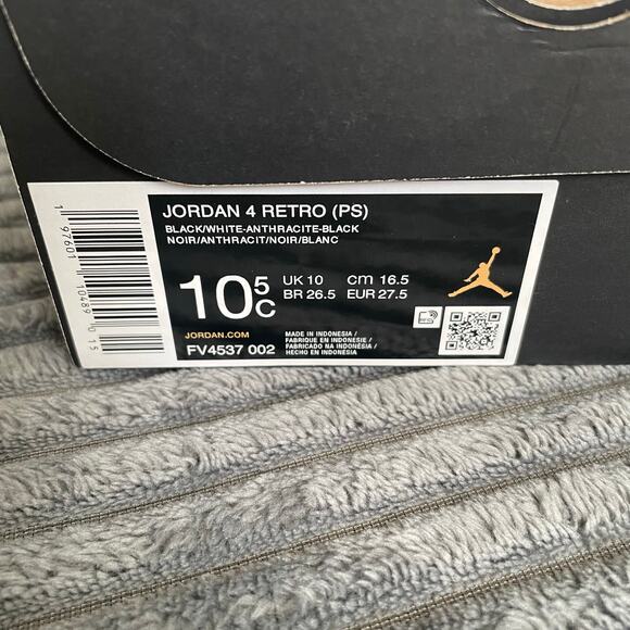 Jordan 4 Retro Fear PS Size 10.5C FV4537-002 Kids Sneakers ORIGINAL BOX INCLUDED - Picture 6 of 12